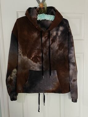 Pam & Gela Brown and Gray Tie-Dye Cotton Hoodie Small Real Housewives Of Beverly